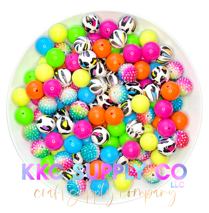 Neon Leopard Bubblegum Bead Mix 20mm