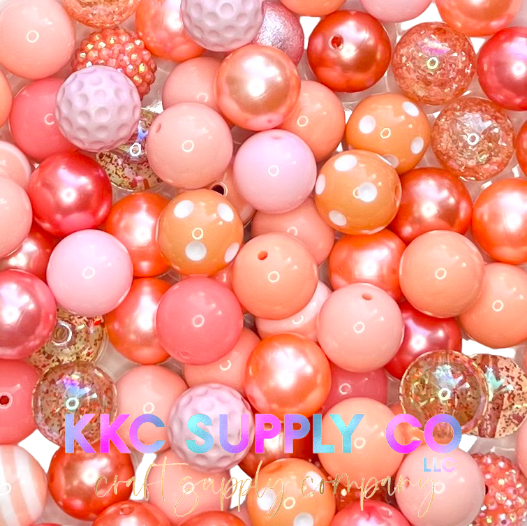 Coral and Light Pink Bubblegum Bead Mix 20mm