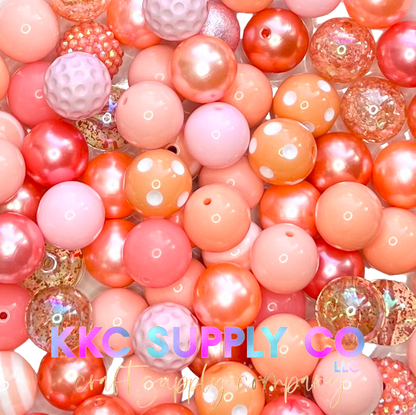 Coral and Light Pink Bubblegum Bead Mix 20mm