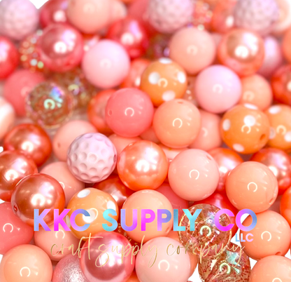 Coral and Light Pink Bubblegum Bead Mix 20mm