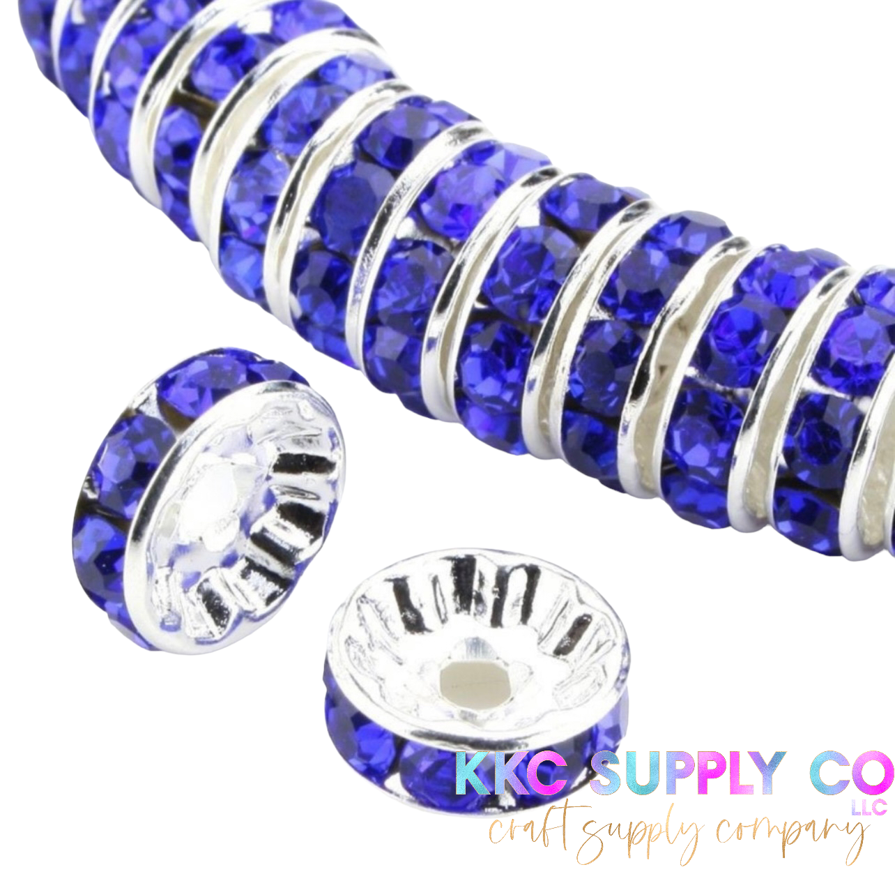 Sapphire Blue Rhinestone Spacer Bead 10mm