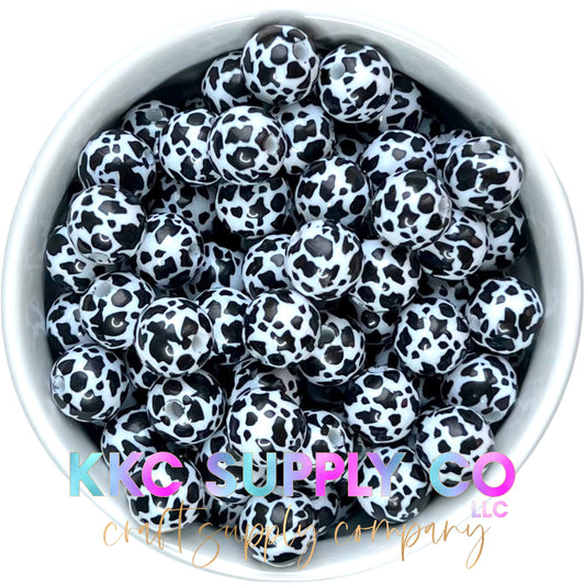 Cow Print Black and White Bubblegum Bead 12mm