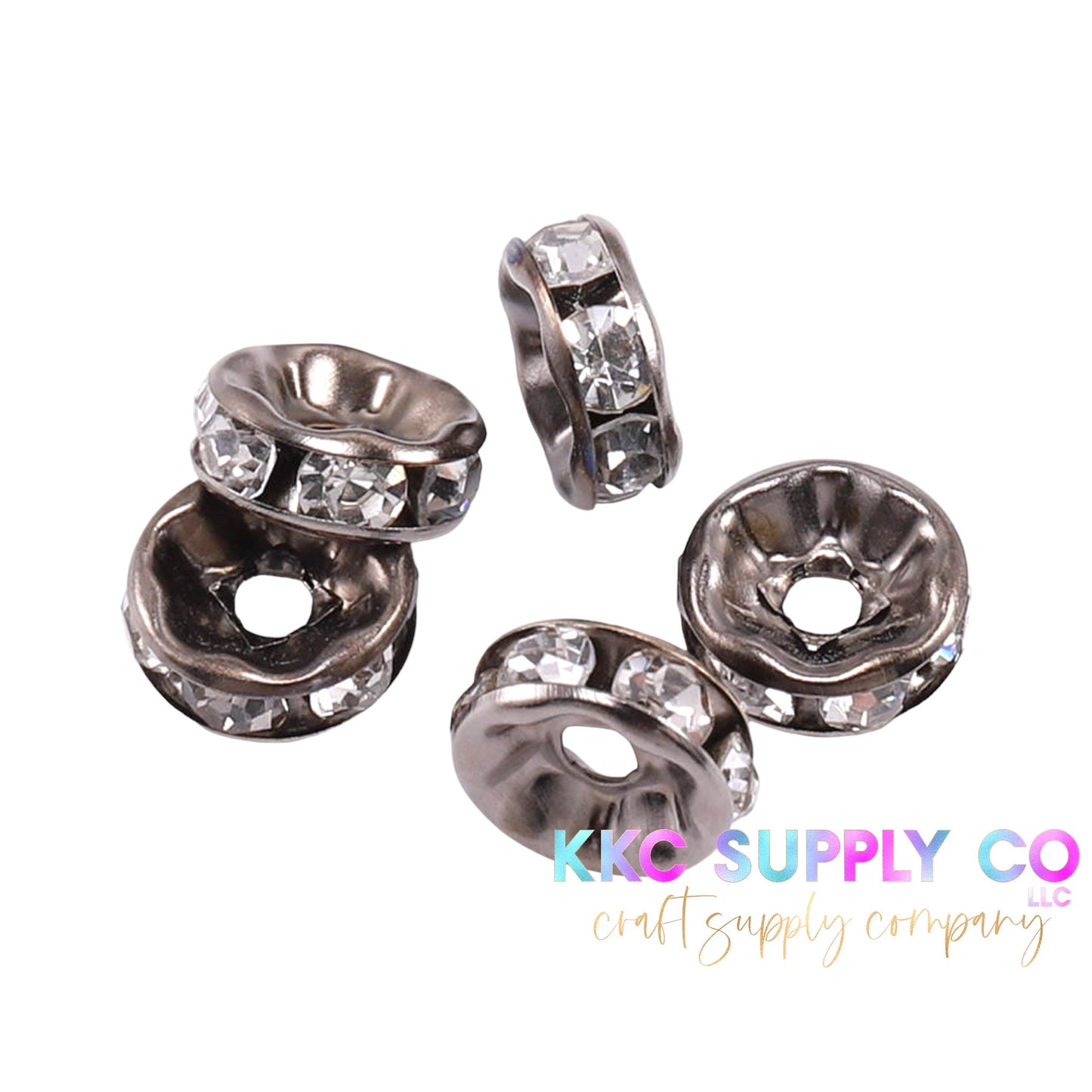 Clear Rhinestone Gunmetal Spacer Bead 10mm