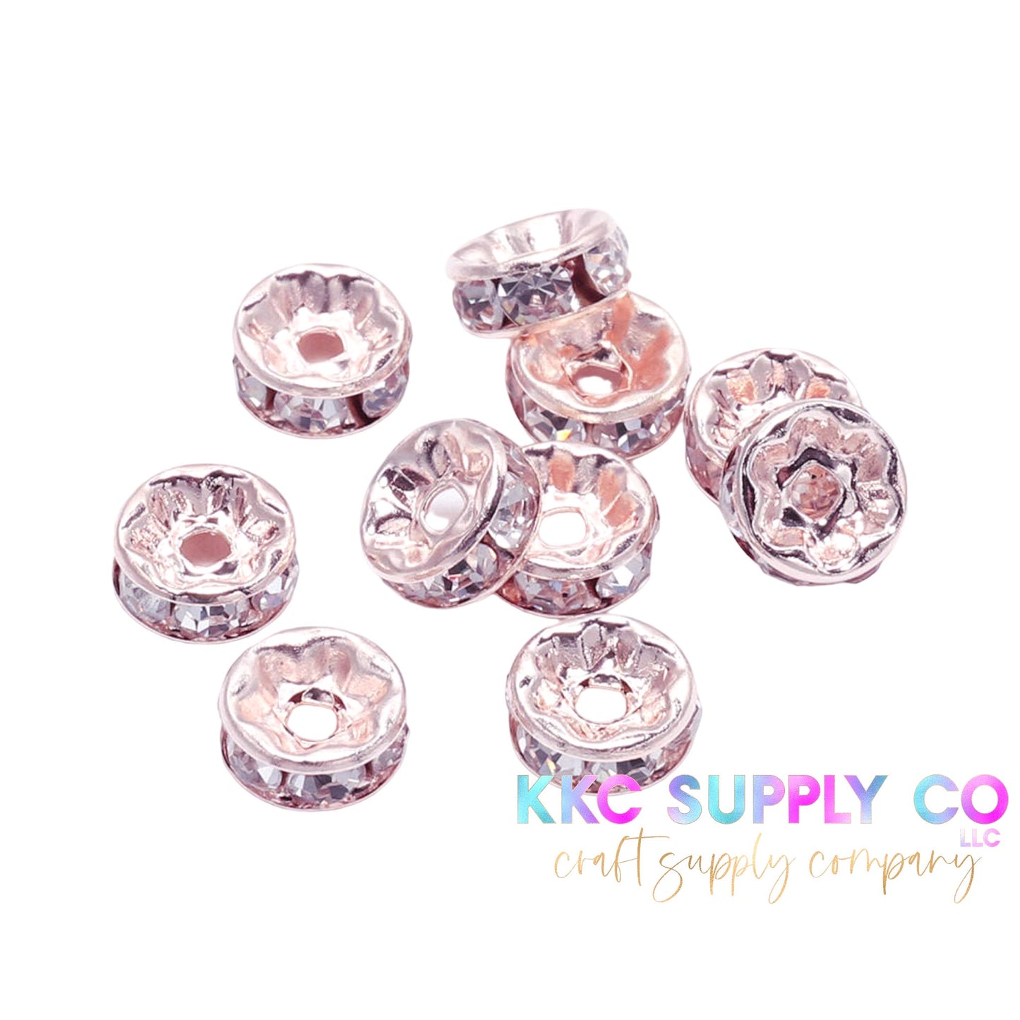 Clear Rhinestone Rose Gold Spacer Bead 10mm