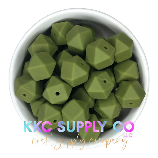 SS30-Camouflage Green Silicone Hexagon Bead 14mm