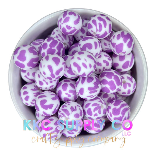 SP29-Mint Purple and White Cow Print 15mm Silicone Bead